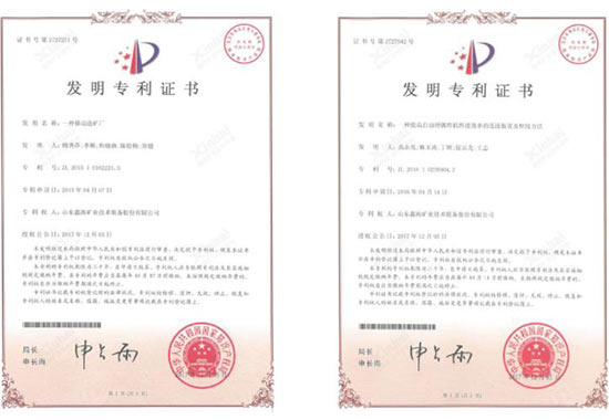 鑫海选矿设备专利证书